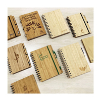 Carnet en bambou recyclé écologique avec couverture imprimée, gravure laser personnalisée, journal en bois, carnet à spirales, cadeau