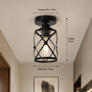 Lámpara de Techo Moderna, Negra, de Hierro, con Pantalla de Vidrio Transparente, Luz Blanca Cálida, Decorativa para Interiores, Pasillo, Entrada - Product Image 4