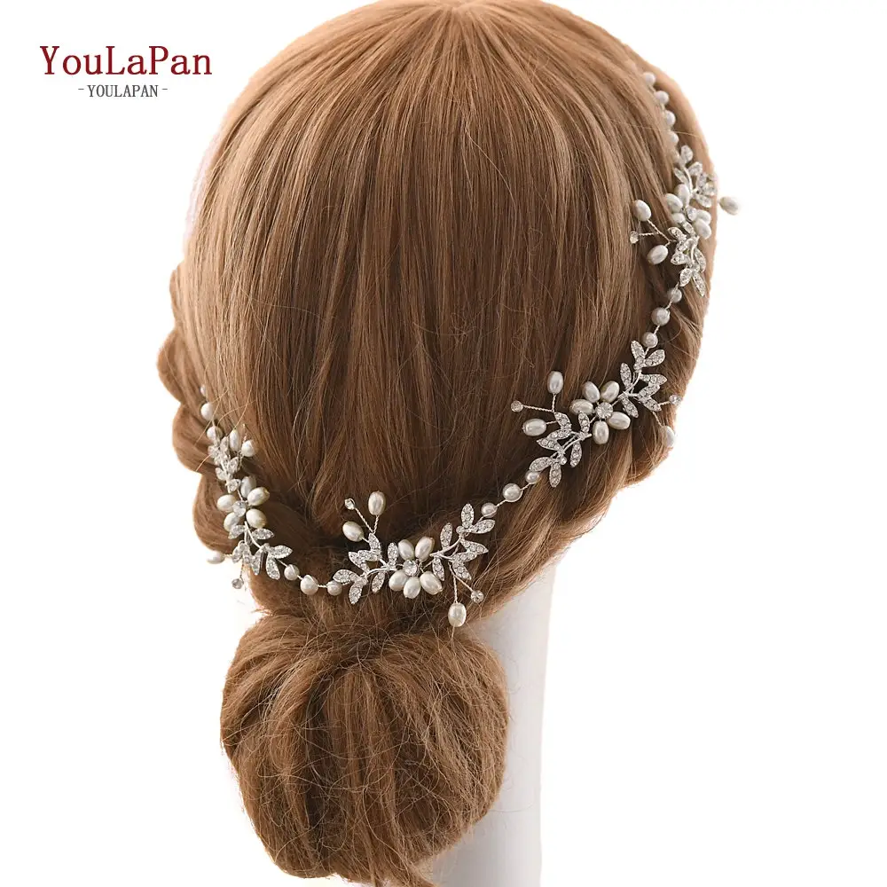 YouLaPan HP152 Fairy Girl Hair Band Silver Rhinestone Pearl Ribbon Hair Rattan Free Size Wedding Bridal Hair Accessories