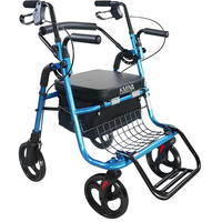 Andador con Ruedas (2 en 1) de Aluminio con Asiento, Marco Resistente, Respaldo Giratorio, Color Azul, Capacidad de 136 KG, Cable con 3 Años de Garantía
