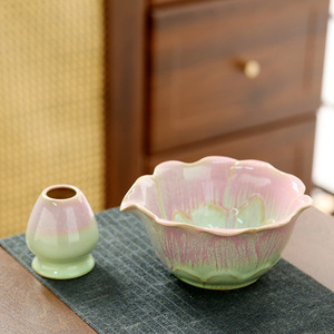 Ciotola per Matcha in Ceramica Blu Artigianale con Bordo a Fiore di Loto, Set Ecologico per Bere il Tè per <span class=keywords><strong>Donne</strong></span> - Product Image 3