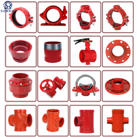 Raccords de tuyauterie rainurés en fonte ductile, peints : Té rainuré, Coude, Union, Réducteur, Croix, Raccord flexible, pour système d'extinction incendie