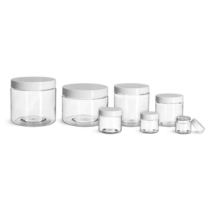 Clear PET Straight Sided Jars with White Smooth Plastic Lined Caps transparent plastic jar