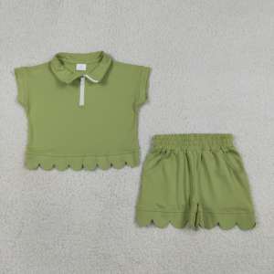 Conjuntos de Ropa para Niñas Pequeñas RTS, Diseño Nuevo, Color Sólido, Borde Festoneado, Pantalones Cortos, Algodón Suave, Ropa de Verano para Niños, Conjuntos para Actividades al Aire Libre - Product Image 2