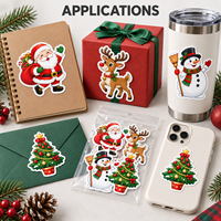 Autocollants en PVC personnalisés pour cadeaux et artisanat, impression couleur, découpe à la forme, finition brillante, ensemble d'autocollants découpés pour Noël