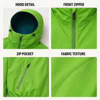 Veste technique personnalisée verte en ripstop, impression technique, à capuche, coupe-vent, résistante à l'eau, légère, manches raglan, pour homme, veste d'extérieur