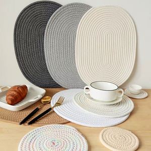 Factory Direct Cotton <b>Rope</b> Woven Fabric Home Insulation Mat Kitchen Dining Table Mat with Glass Coaster Heat Insulation Pot Mat - Product Image 1