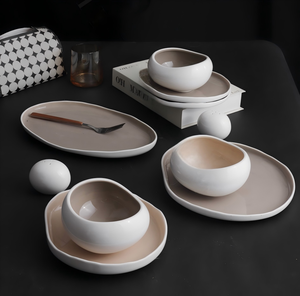 Service de vaisselle de haute qualité, inspiré du style français, blanc à l'extérieur et gris à l'intérieur, pour plats principaux, disponible à prix de gros - Product Image 2