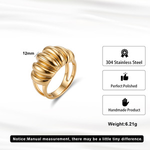 Anillo de Acero Inoxidable 304 Chapado en Oro de 18K, Resistente al Agua y al Deslustre, Anillo de Cúpula Acanalado Vintage para Mujer, Joyería al por Mayor - Product Image 4