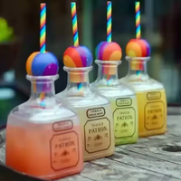 Bouteille en plastique carrée réutilisable de 375 ml pour mini-tequila et jus avec bouchon en liège