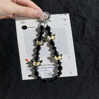 Lanière de téléphone portable premium en perles de cristal papillon, porte-clés détachable, pendentif de sac pour femme, multicolore, logo personnalisable