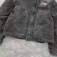 Blouson aviateur vintage lourd et lavé à l'acide personnalisé pour hommes avec logo sur le devant