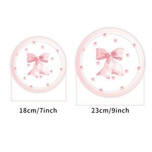 Assiettes de fête roses DAMAI avec nœuds, fournitures de table mignonnes et coquettes, décorations jetables en papier pour anniversaire de fille - Product Image 4