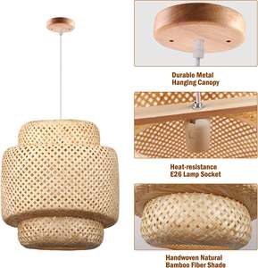 Lustre LED en rotin fait main Chapeau de paille rond Lampe en bambou Pastorale Vintage <span class=keywords><strong>Restaurant</strong></span> Suspension pour Café Bar <span class=keywords><strong>Restaurant</strong></span> - Product Image 2