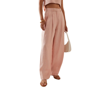 Pantalones de pierna ancha de lino personalizados de alta calidad para mujer con cierre elástico de cintura media transpirable de secado rápido para el suministro de ODM de verano - Product Image 4