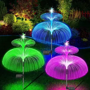 Outdoor Double Layer Solar Jellyfish Light Decoration Lighting Solar Led Fiber Optic Stake Light Garden Art Show Display
