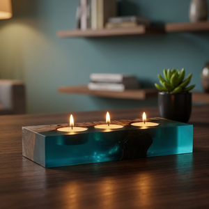 Olive Wood Handmade Gravure Printed Square Candle Stand & Epoxy Resin <b>Tealight</b> <b>Holder</b> Modern Office Home Decor Fujian - Product Image 4