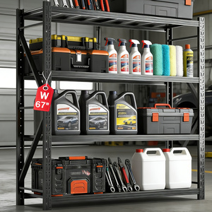 Étagère de rangement industrielle robuste à quatre niveaux réglable en acier et fer, autoportante, pour <span class=keywords><strong>garage</strong></span>, entrepôt, maison, noire - Product Image 2