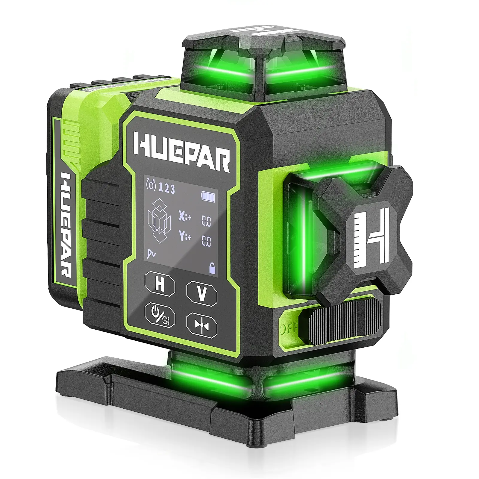 Huepar W04CG 4D Green 16 Lines Laser Level Precise Adjustment Brightness With 360 Motorized Rotating Base
