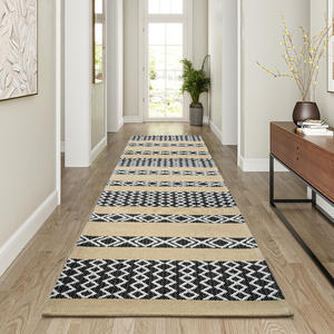 Tapis de cuisine à motif géométrique en polyester et coton, rectangulaire, antidérapant, marron, design losanges entrelacés - Product Image 2