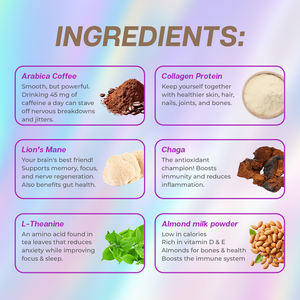קפה נמס מותג פרטי, מועשר באנרגיה, חיזוק חיסוני, קולגן, חלבית, קפה פטריות, חלב שקדים - Product Image 2