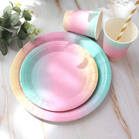 Vaisselle de fête assiette en papier jetable tasse dorée assiette décorative arc-en-ciel pour anniversaire fête de mariage fournitures de décoration