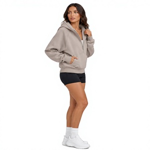 Sudadera con capucha de invierno para hombre, 100% algodón, corte regular, estilo urbano, con media cremallera, forro polar, cordón y bolsillo, venta al por mayor - Product Image 3
