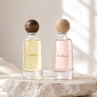 Flacon de parfum rond de luxe 100 ml 50 ml avec boîte, bouchon en bois, logo personnalisé, emballage de parfum unique, OEM ODM