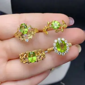 Hot Sale Custom 925 Sterling Silver 18k Gold Plated Oval Cut And Round Cut Natural Peridot Jewelry Rings For Women