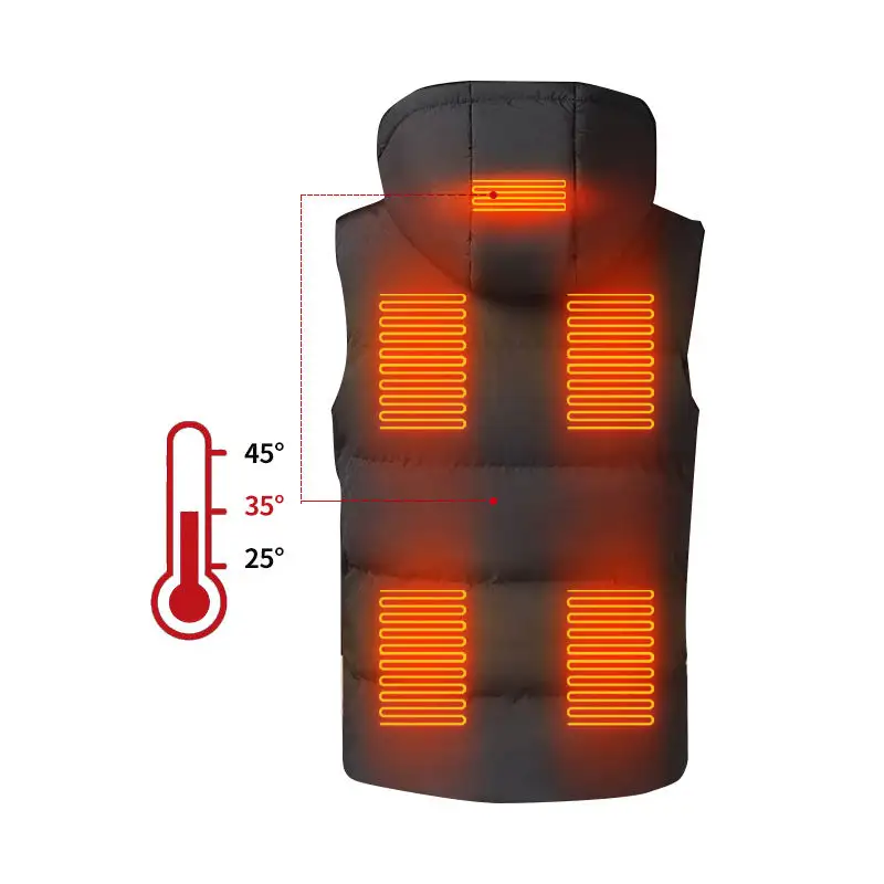 2023 Unisex Heiz weste Winter Outdoor Warm Wasch bar Sicherheits kontroll temperatur USB beheizte Weste mit Hut