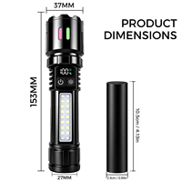 Lampe de poche LED zoomable avec lumière UV détachable 365NM, affichage numérique, lumière latérale COB, torche extérieure rechargeable de type C