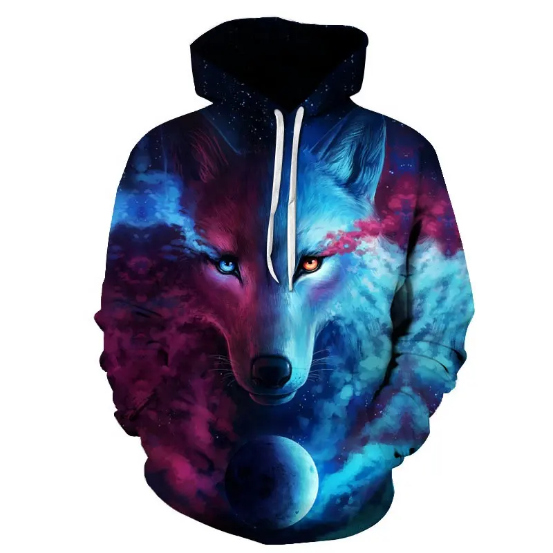 3d Printed Wolf Hoodies Men's Cool Fierce Wolf Lion a Wolf Print 3D Digital Print Casual Sports Hoodie Street Hoodie