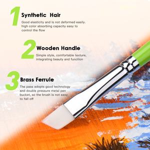 Pinceaux professionnels 6 pièces, manche en bois vert et noir, poils en nylon Taklon blanc, pour <span class=keywords><strong>peinture</strong></span> artistique - Product Image 4