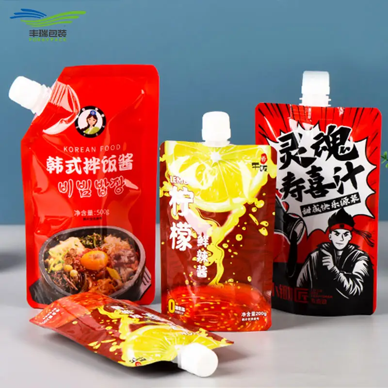 Custom Plastic Stand Up Pouch Food Grade Beef Tomate Chocolate Liquid Sauce Embalagem Bag Spout Pouch