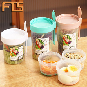 FTS Food Container Overnight Salad Plastic Milk Cereal Oats Portable Jars With Lid And Spoon Breakfast Oatmeal Cup