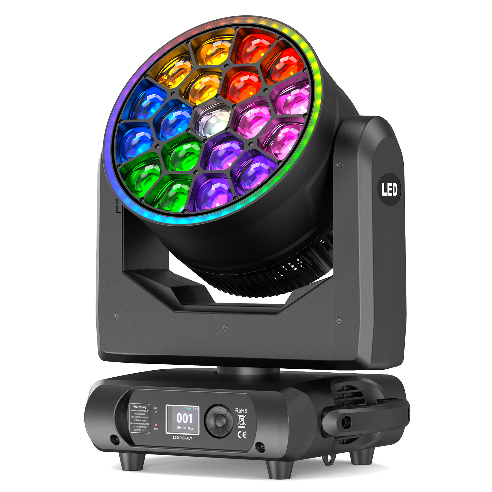 U`king 19x15w LED Wash Bee Eye Moving Head Light RGBW Beam Zoom