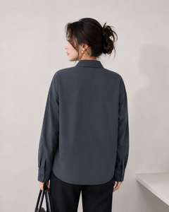 Chemise à manches longues minimaliste pour femme avec boutons mandarin pour le bureau - Product Image 2