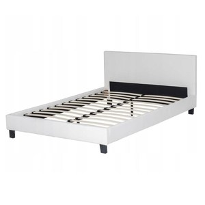 놀랍고 우아한 흰색 인조 가죽 덮개를 씌운 안장 스티치 퀸 사이즈 플랫폼 침대 프레임 - Product Image 1