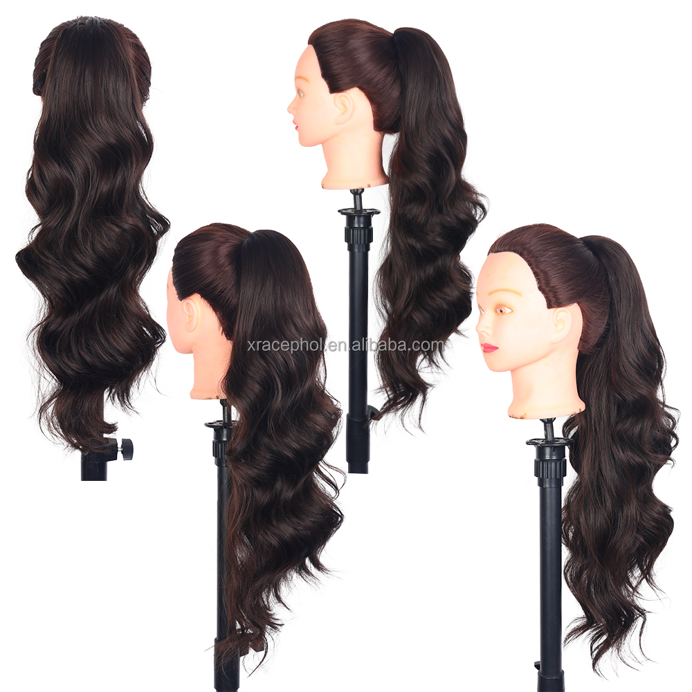 24 Inch Drawstring Ponytail Extension - Long Brown Wavy Hair display picture 2