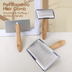 Fabrika toptan özel Logo bambu uzun saç kedi Pin fırça köpek bakım Slicker fırça evcil hayvanlar için - Product Image 5