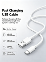 Câble USB Type C OEM ODM d'usine, câble de charge rapide USB-C, câble de données pour téléphone portable, Type-C vers USB