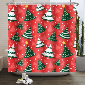 Cortina de Ducha de Poliéster con Diseño de Jengibre Navideño Verde, Cortina de Baño con Impresión Digital, Impermeable, Personalizada, Moderna, al por Mayor - Product Image 1