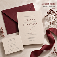 Invitation de mariage personnalisée minimaliste bordeaux et beige, impression typographique élégante avec noms et date personnalisés