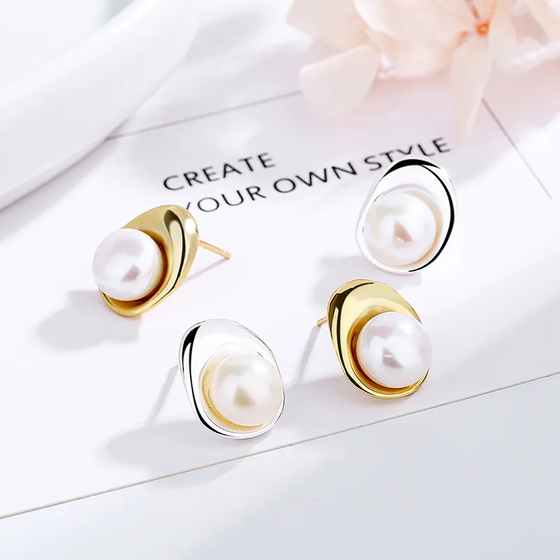 S925 Sterling Silver Freshwater Pearl shaped earrings Korean version simple Earrings Fashion Silver Earrings Jewelry