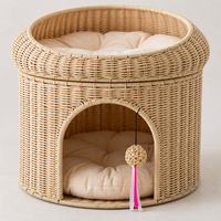YAOYUE Nid pour chat tressé double couche en rotin naturel et herbe de gourde, avec coussins en coton PP et jouet boule suspendue, nettoyage facile