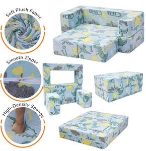 Divano Gioco Modulare per Bambini Pieghevole, Poltrona Convertibile in Mini Letto con Rivestimento in Peluche Lavabile - Product Image 3