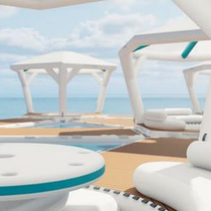 Venta al por mayor inflable piscina <span class=keywords><strong>bar</strong></span> flotador bajo precio isla flotante con Sun Shelter Lounge agua diversión instalación plataforma - Product Image 5