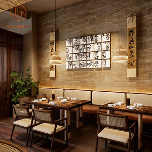 Ensemble de mobilier de restaurant moderne, tables rectangulaires en bois pour <span class=keywords><strong>café</strong></span> avec <span class=keywords><strong>grain</strong></span> naturel, chaises en rotin et sièges en tissu pour <span class=keywords><strong>café</strong></span> - Product Image 5