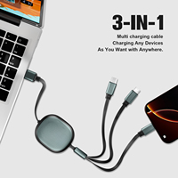 100W PD 3-in-1 Einziehbares Multi-USB-Kabel Schnellladekabel Dual Typ-C Micro-Port TPE-Datenkabel für Auto Büro Reise