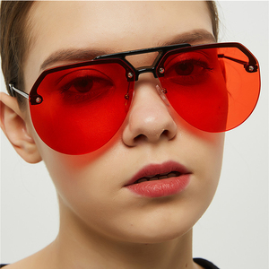 Trendy Unisex <strong>Sunglasses</strong> for Women and Men Red Pilot <strong>Aviation</strong> <strong>Style</strong> Semi-Rimless with Gold Frame UV400 PC Metal CE 30g - Product Image 2